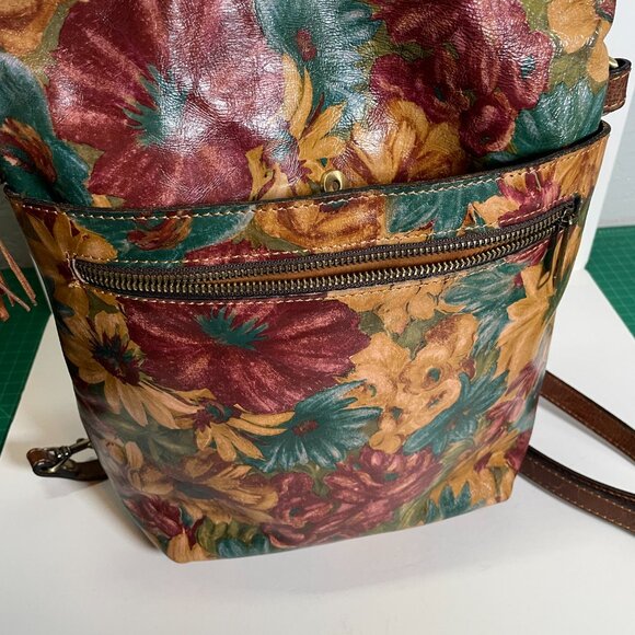Patricia Nash Tan Purple Blue Floral Daisy Luzille Convertible Backpack Leather - Picture 7 of 10